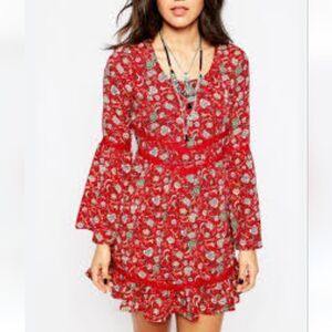 BAND OF GYPSIES red floral babydoll dress L